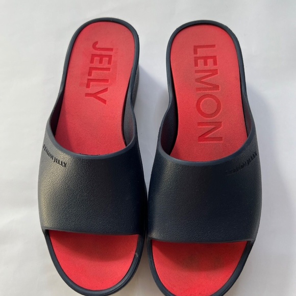 Lemon Jelly Platform Slides Sandals Blue Red Soles Wedges Slip On Size 39 US 9 - Picture 4 of 12